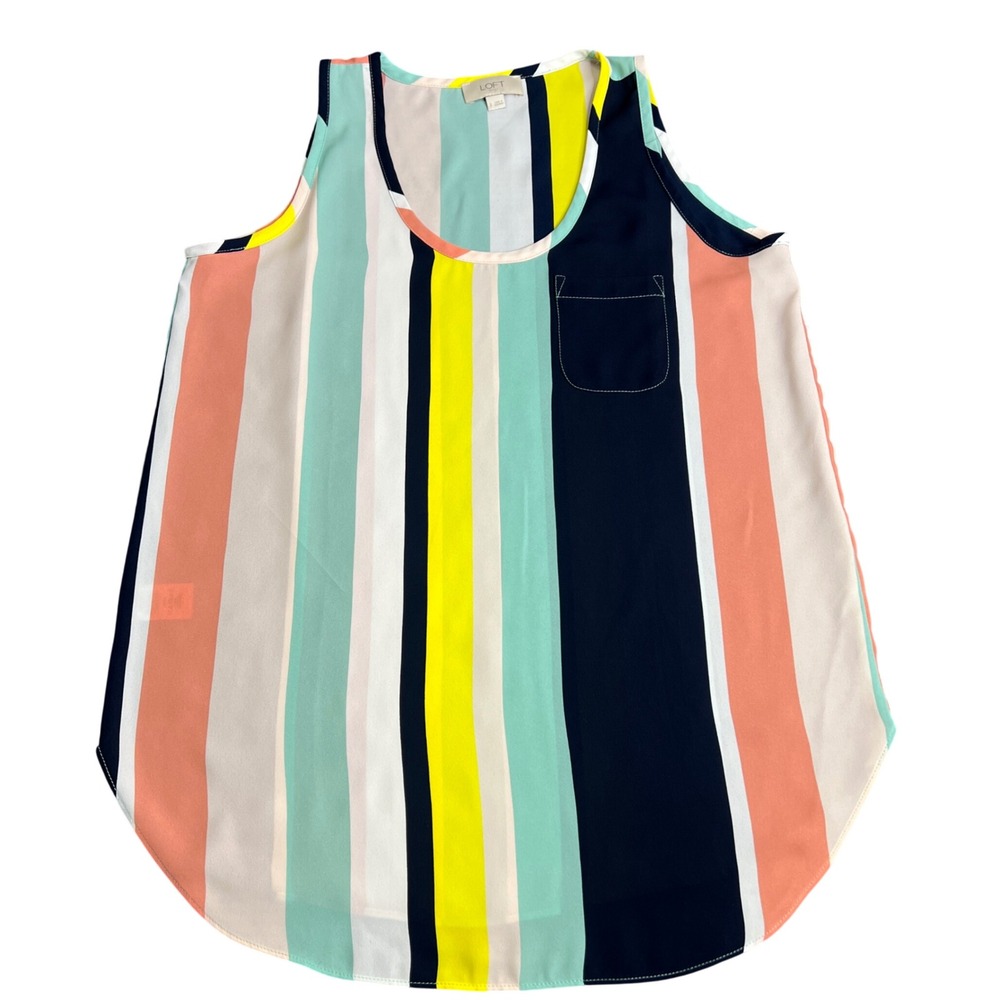 Loft Outlet Womens Small Striped Sleeveless Tank Top Scoop Neck Pocket Blouse